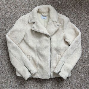 Old Navy white teddy moto jacket large tall
